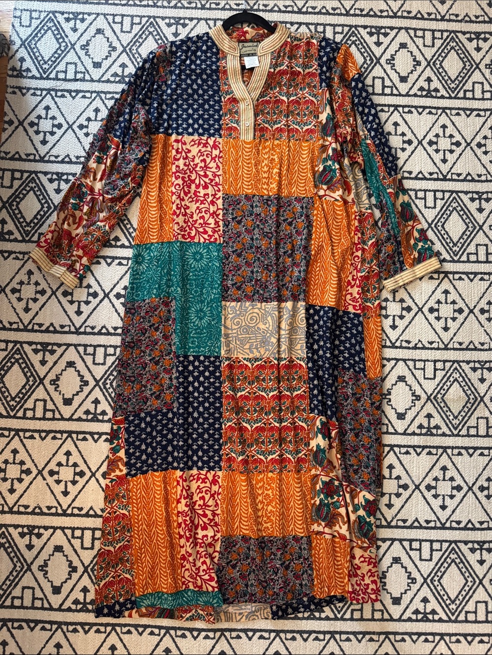 Jasmine Multicolor Patchwork Maxi Dress - Navy, Orange, Green, Cream, Red